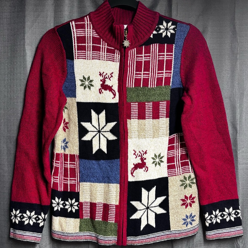 Christopher & Banks Red and Blue Patchwork Sweater